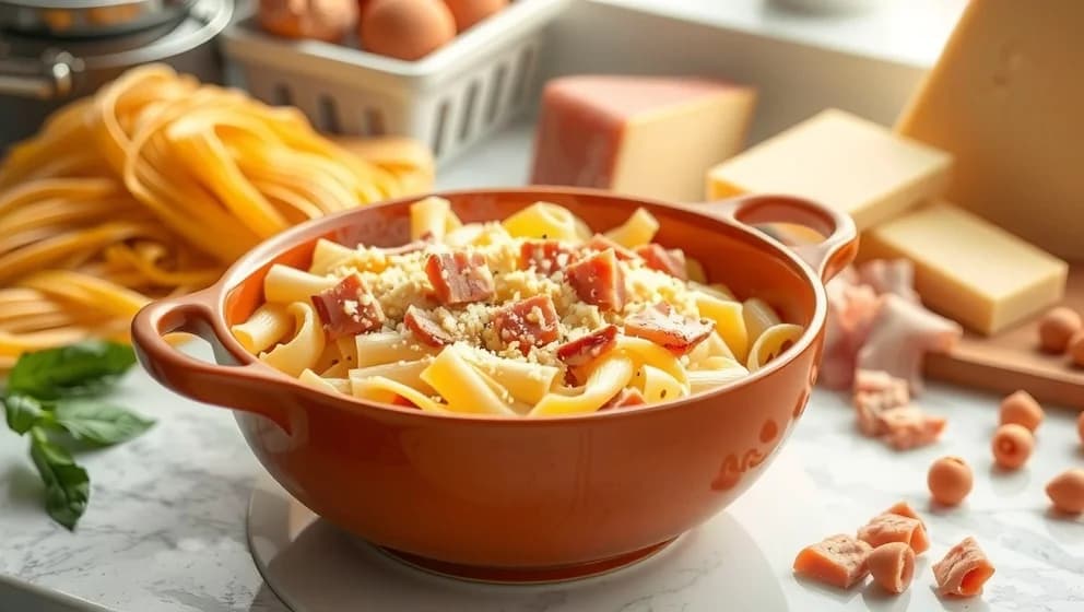 Pasta med ost och skinksås på 20 minuter